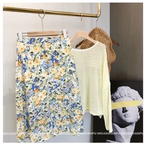 Floral oil-painting style midi skirt